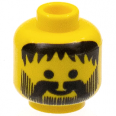 yellow minifigure head beard vertical lines with messy hair moustache black pattern