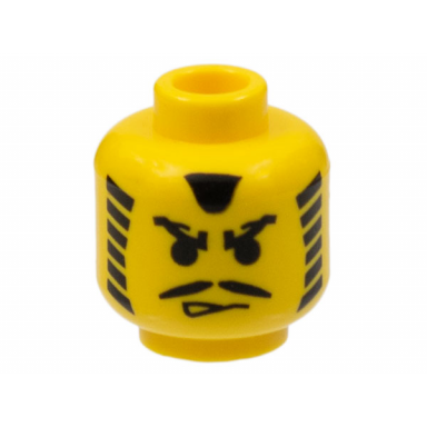 yellow minifigure head moustache angry eyebrows and striped sideburns pattern