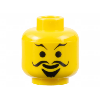 yellow minifigure head moustache curly goatee and eyebrows pattern