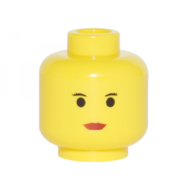 yellow minifigure head female black thin eyebrows eyelashes small eyes red lips pattern