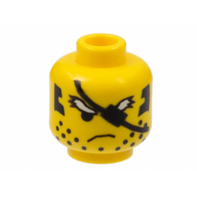 yellow minifigure head male eye patch and scruffy white eyebrows pattern