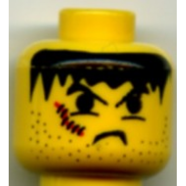 yellow minifigure head male snarl stubble and scar right pattern