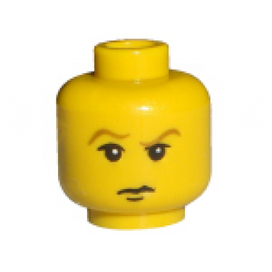 yellow minifigure head male hp draco with brown eyebrows white pupils closed mouth pattern
