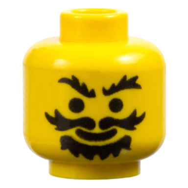 yellow minifigure head black bushy eyebrows wavy moustache and goatee standard grin pattern