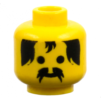 yellow minifigure head standard grin with black bushy moustache and hair pattern