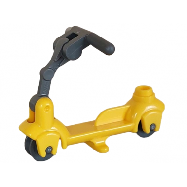 yellow kick scooter with dark bluish gray wheels dark bluish gray steering link and dark bluish gray handlebars 36273 3464 30377 30031