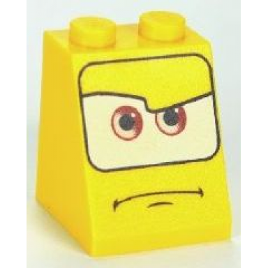 yellow slope 65 2 x 2 x 2 with bottom tube with brown eyes on white background and mouth turned down pattern