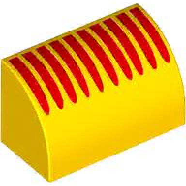 yellow slope curved 1 x 2 with 10 tapered red lines pattern pirate beard
