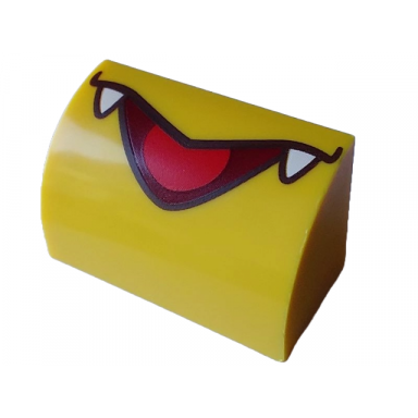 yellow slope curved 1 x 2 with black and dark red pointed open mouth white fangs and red tongue pattern super mario kamek lower face