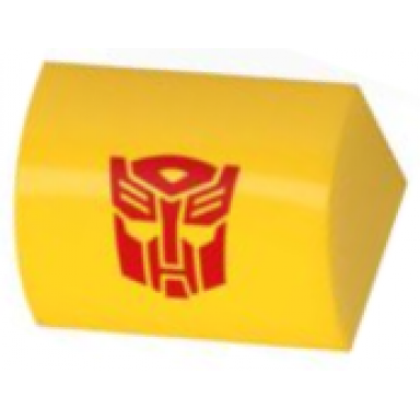 yellow slope curved 1 x 2 with bottom stud holder with red robot mask transformers autobot symbol pattern brickheadz bumblebee vehicle hood