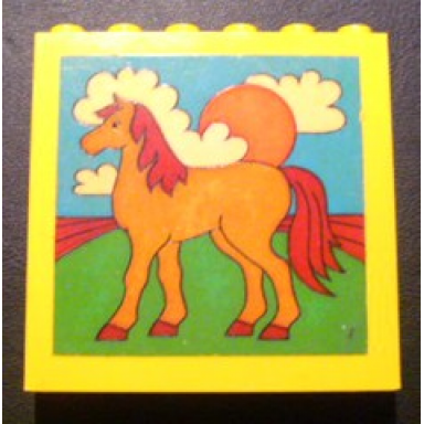 yellow brick 1 x 6 x 5 with horse sun and clouds pattern sticker - set 232