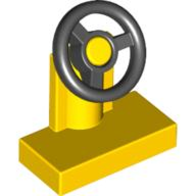 yellow vehicle steering stand 1 x 2 with black steering wheel