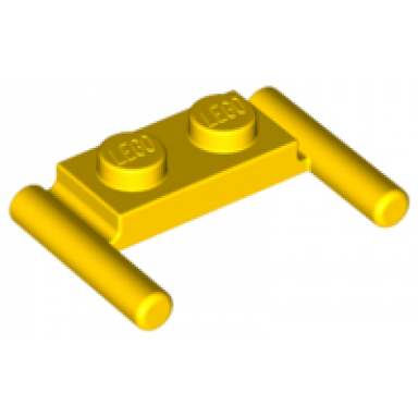 yellow plate modified 1 x 2 with bar handles - flat ends low attachment