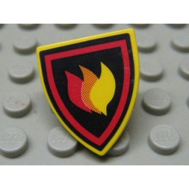 yellow minifigure shield triangular short with fire logo pattern sticker - set 7240