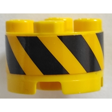 yellow brick round 2 x 2 with axle hole with black and yellow danger stripes pattern sticker - set 70629
