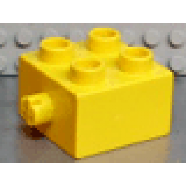 yellow duplo brick 2 x 2 with pin on side