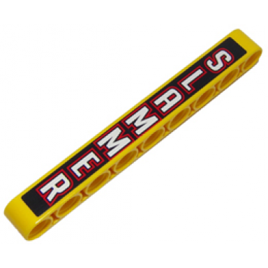yellow technic liftarm thick 1 x 9 with slammer pattern sticker - set 8147