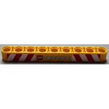 yellow technic liftarm thick 1 x 9 with lego technic logo and red and white danger stripes pattern sticker - set 8292