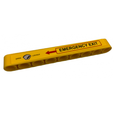 yellow technic liftarm thick 1 x 9 with handle red arrow and emergency exit pattern model left side sticker - set 9396