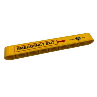 yellow technic liftarm thick 1 x 9 with handle red arrow and emergency exit pattern model right side sticker - set 9396