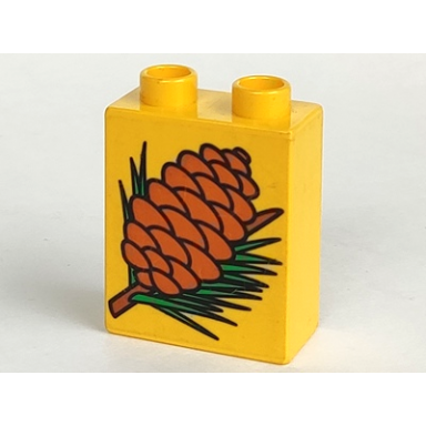 yellow duplo brick 1 x 2 x 2 with pinecone pattern