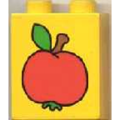 yellow duplo brick 1 x 2 x 2 with apple pattern