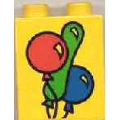 yellow duplo brick 1 x 2 x 2 with three balloons pattern