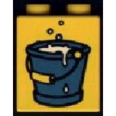 yellow duplo brick 1 x 2 x 2 with bucket of water in blue pattern