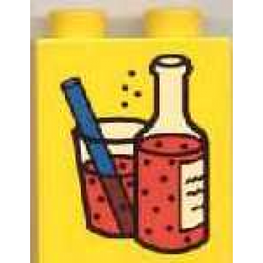 yellow duplo brick 1 x 2 x 2 with soda pop fizzy drink in bottle and glass with straw pattern