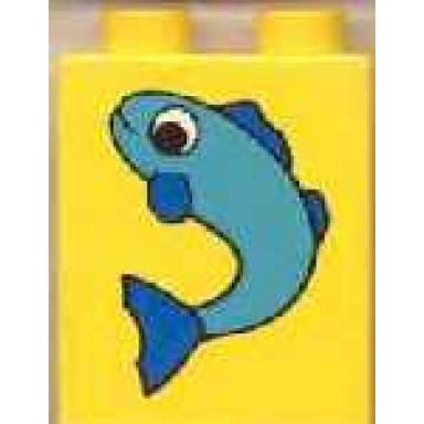 yellow duplo brick 1 x 2 x 2 with fish small pattern