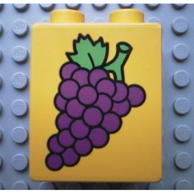 yellow duplo brick 1 x 2 x 2 with grapes pattern