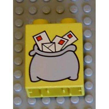 yellow duplo brick 1 x 2 x 2 with mail bag large pattern
