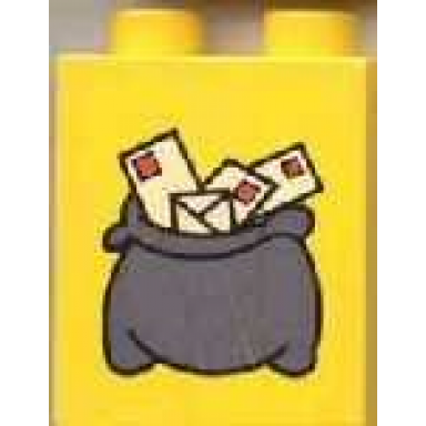 yellow duplo brick 1 x 2 x 2 with mail bag small pattern