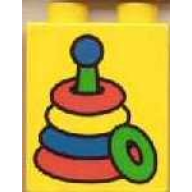 yellow duplo brick 1 x 2 x 2 with stacking toy pattern