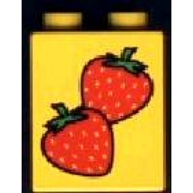 yellow duplo brick 1 x 2 x 2 with strawberries pattern