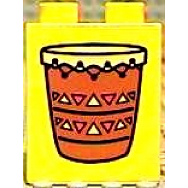 yellow duplo brick 1 x 2 x 2 with indian drum pattern