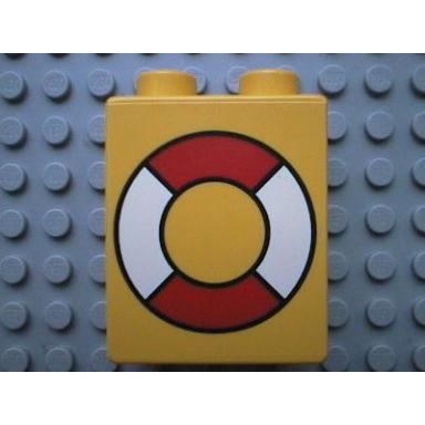 yellow duplo brick 1 x 2 x 2 with life preserver pattern