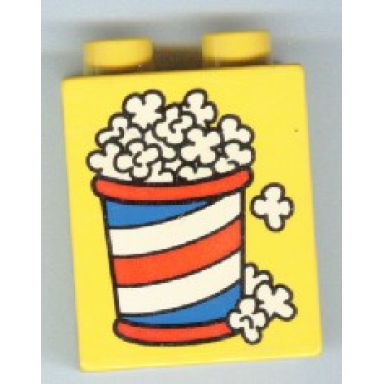 yellow duplo brick 1 x 2 x 2 with popcorn pattern
