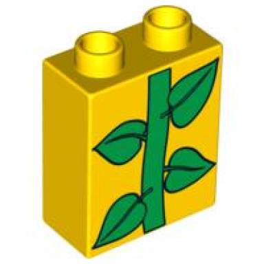 yellow duplo brick 1 x 2 x 2 with green leaves plant pattern