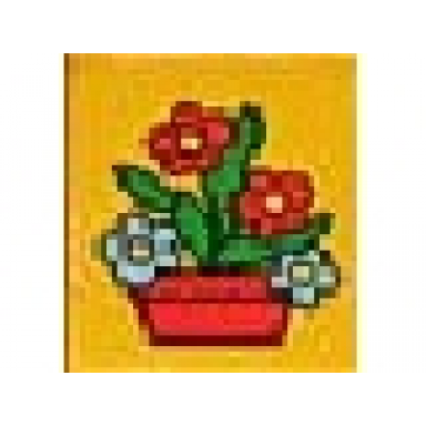 yellow duplo brick 1 x 2 x 2 with red flowers in red pot pattern