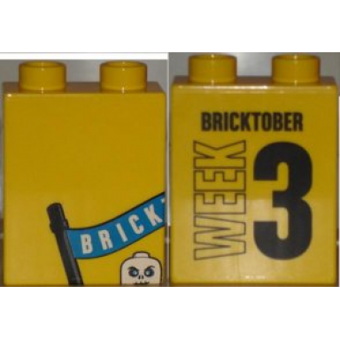 yellow duplo brick 1 x 2 x 2 with toys r us bricktober week 3 pattern