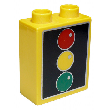 yellow duplo brick 1 x 2 x 2 with traffic light pattern