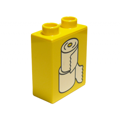 yellow duplo brick 1 x 2 x 2 with white toilet paper rolls pattern