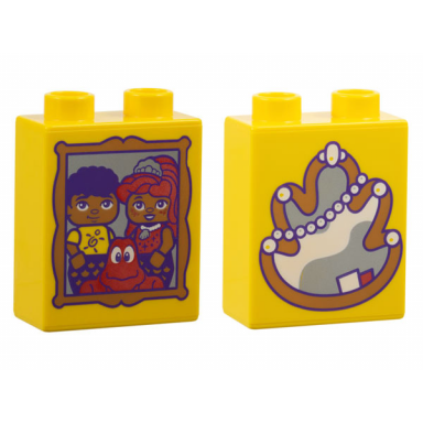 yellow duplo brick 1 x 2 x 2 with framed portrait of fernie sebastian and ariel mirror and pearl necklace pattern