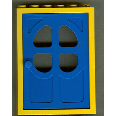 yellow door frame 2 x 6 x 7 with blue fabuland door 1 x 6 x 7 with round pane in 4 sections 4071 4072