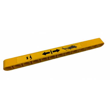 yellow technic liftarm thick 1 x 13 with black helicopter hook and arrows pattern sticker - set 9396
