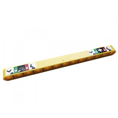 yellow technic liftarm thick 1 x 13 with gears padlocks arrows and crane arms with hooks pattern sticker - set 42108