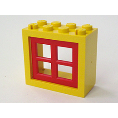 yellow window 2 x 4 x 3 - solid studs with red pane 4132 4133