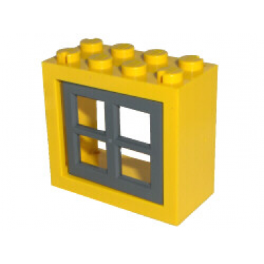 yellow window 2 x 4 x 3 - solid studs with dark bluish gray pane 4132 4133