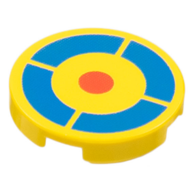 yellow tile round 2 x 2 with blue and red archery target pattern